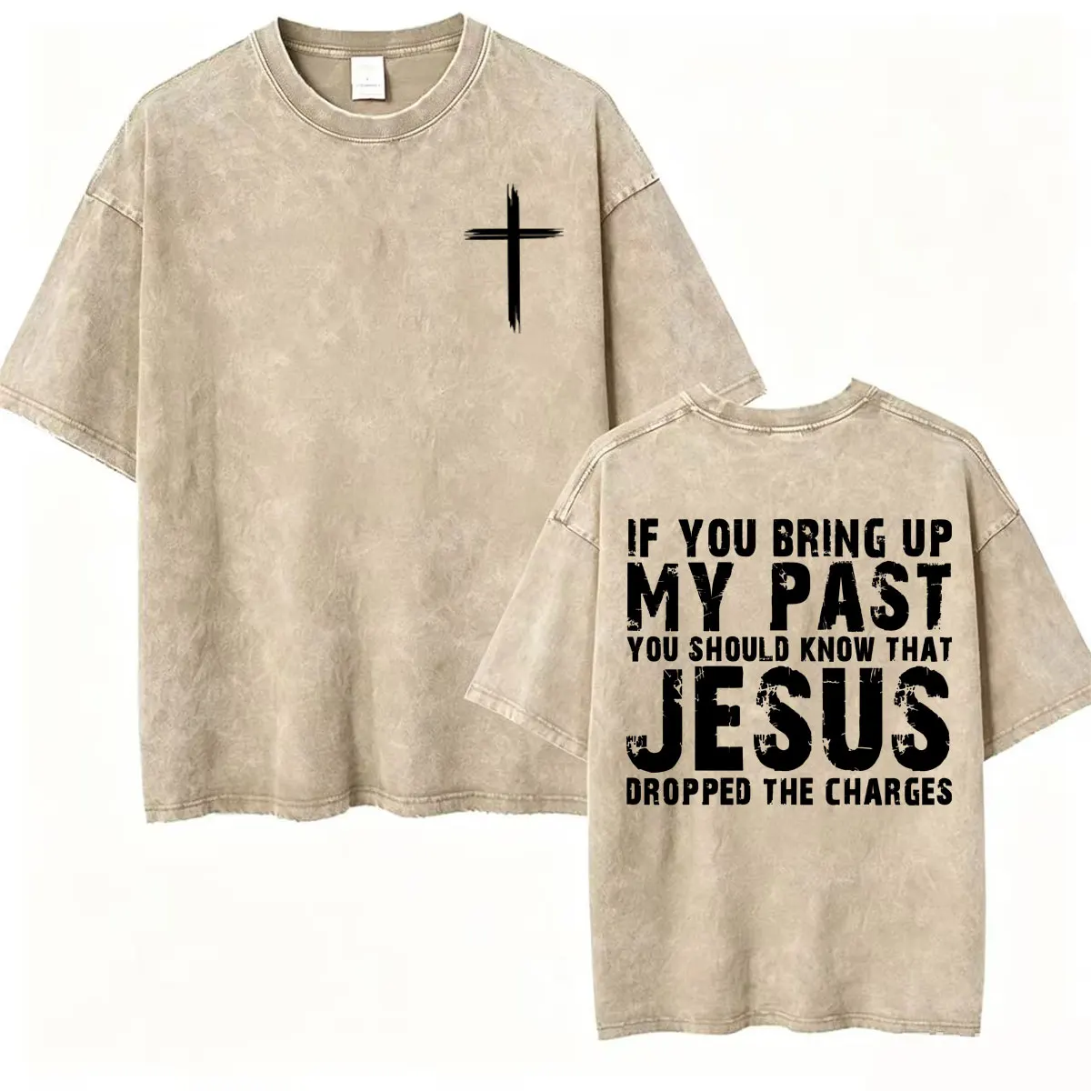 Jesus Dropped The Charges Christian Vintage Washed T-Shirt Men's Clothing Aesthetic Gothic T-shirts Casual O-Neck Loose T Shirts