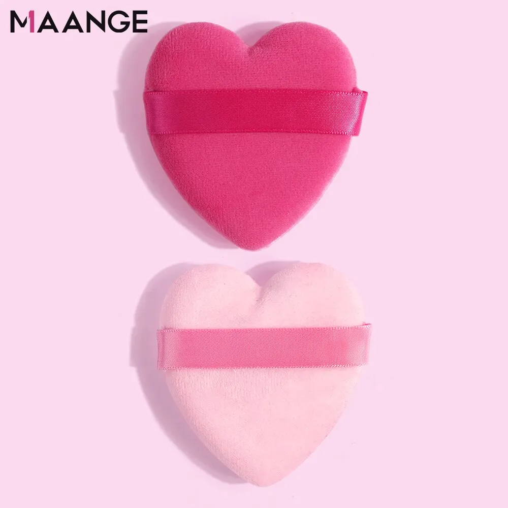 MAANGE 2 Pieces Heart-shaped Velvet Makeup Puff Pink Facial Cosmetic Makup Cotton Sponge Beauty Tool For Beauty