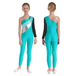 Bambini ragazze pattinaggio artistico tuta acrobatica ginnastica Yoga Performance Costume una spalla strass balletto danza body