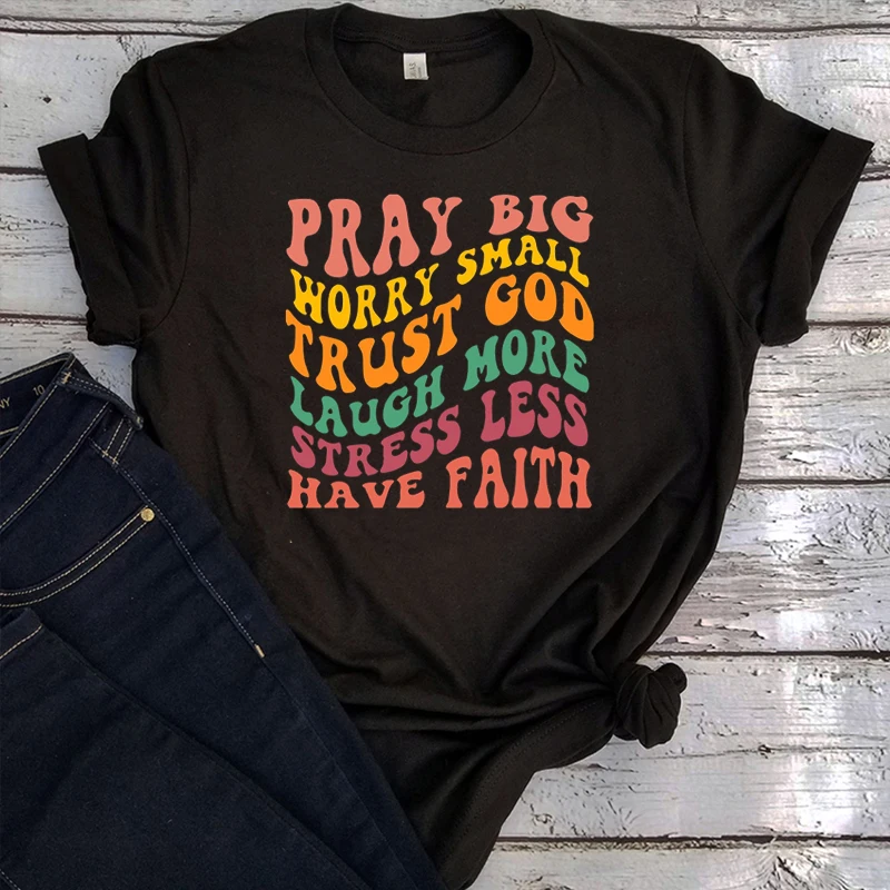 

Pray Trust God Clothes Faith Shirt Motivational T-Shirt Religious Aesthetic Clothes Faith Positive Shirt Vintage Tshirt