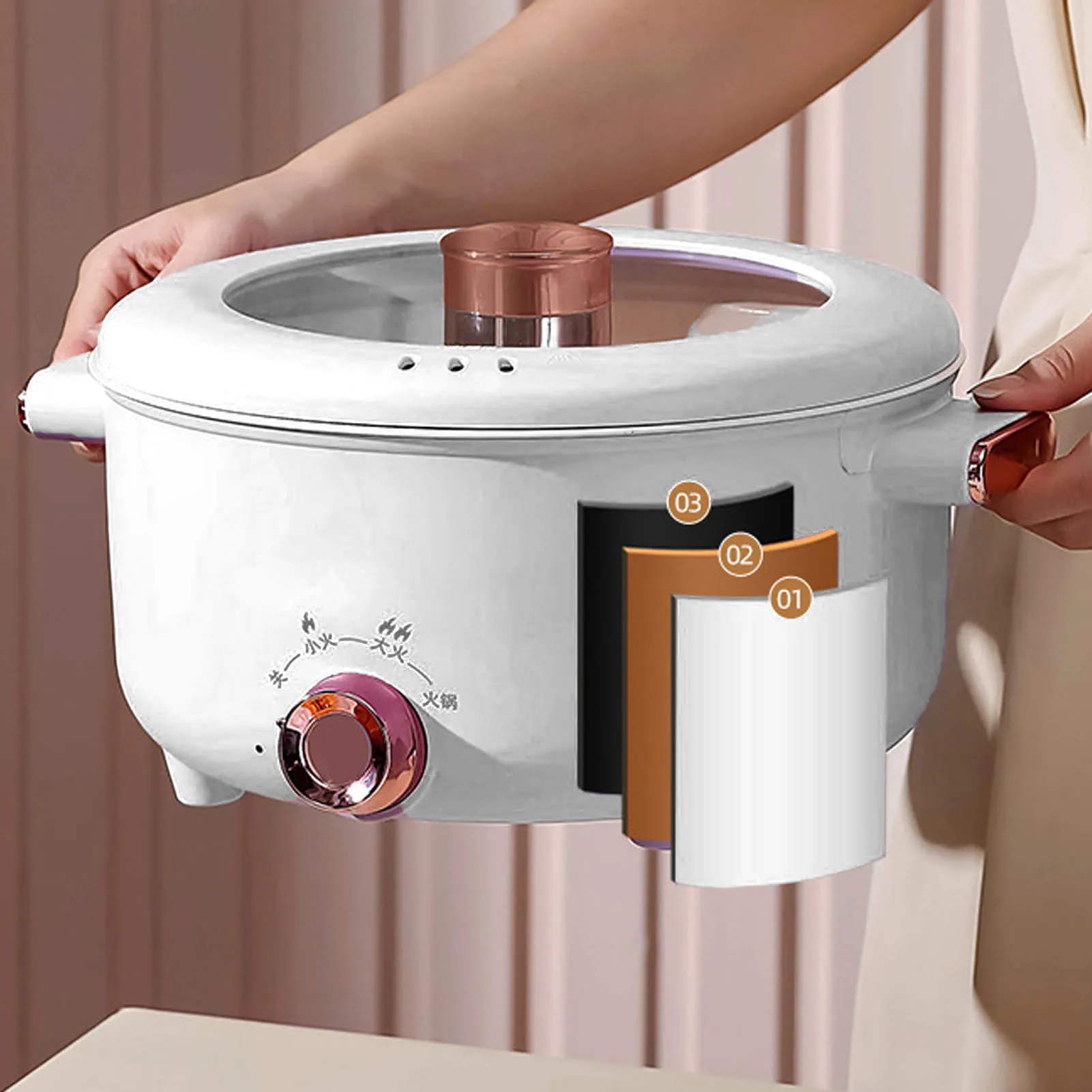 Electric Cooking Pot 3.5L 3 Temp Modes Antisticking Ceramic Glaze Multi Function Electric Cooker for Home Cooking 220V