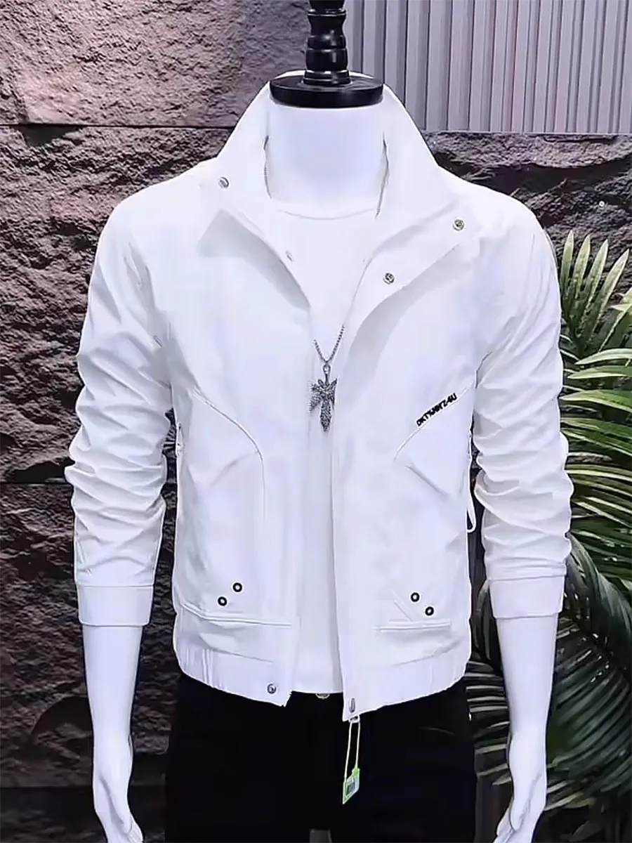 

Мужская повседневная однотонная приталенная куртка с воротником-стойкой, молодежная, для работы, осенняя верхняя одежда, полиэстер, длинный рукав, на молнии...