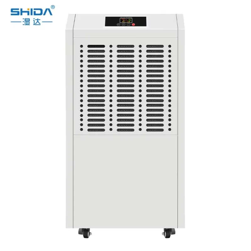 138L/Day Portable Commercial Dehumidifier Metal Cabinet Caster Wheels Dual Voltage For Warehouse Basement Use