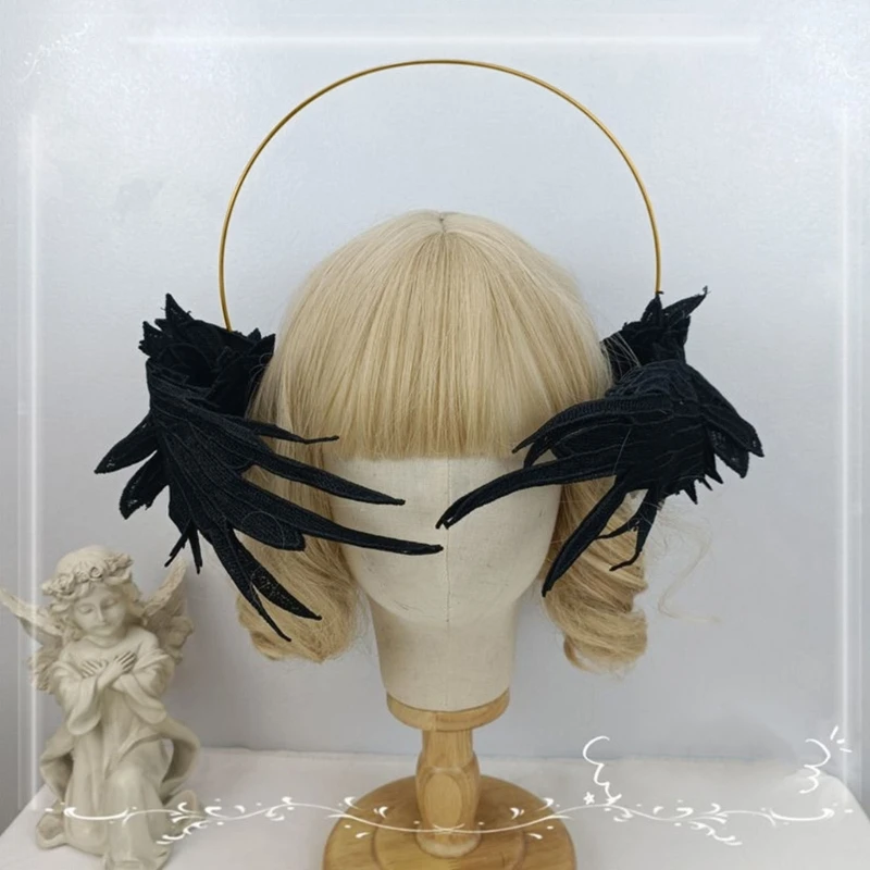 Womens Mary Halos Crowns Headband Angel Wing Moon Headpiece