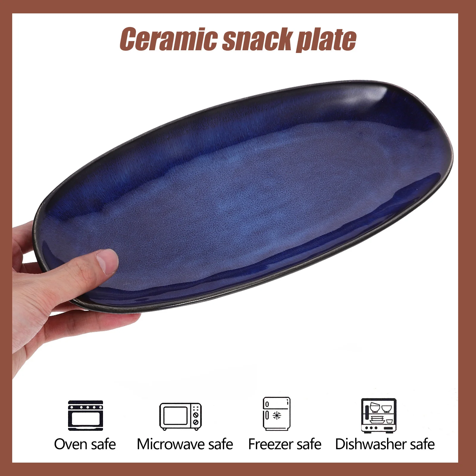 

Stylish Large Blue Ceramic Sushi Plate Versatile Serving Dish for Appetizers Nuts Dried Fruits in Restaurants Home Parties