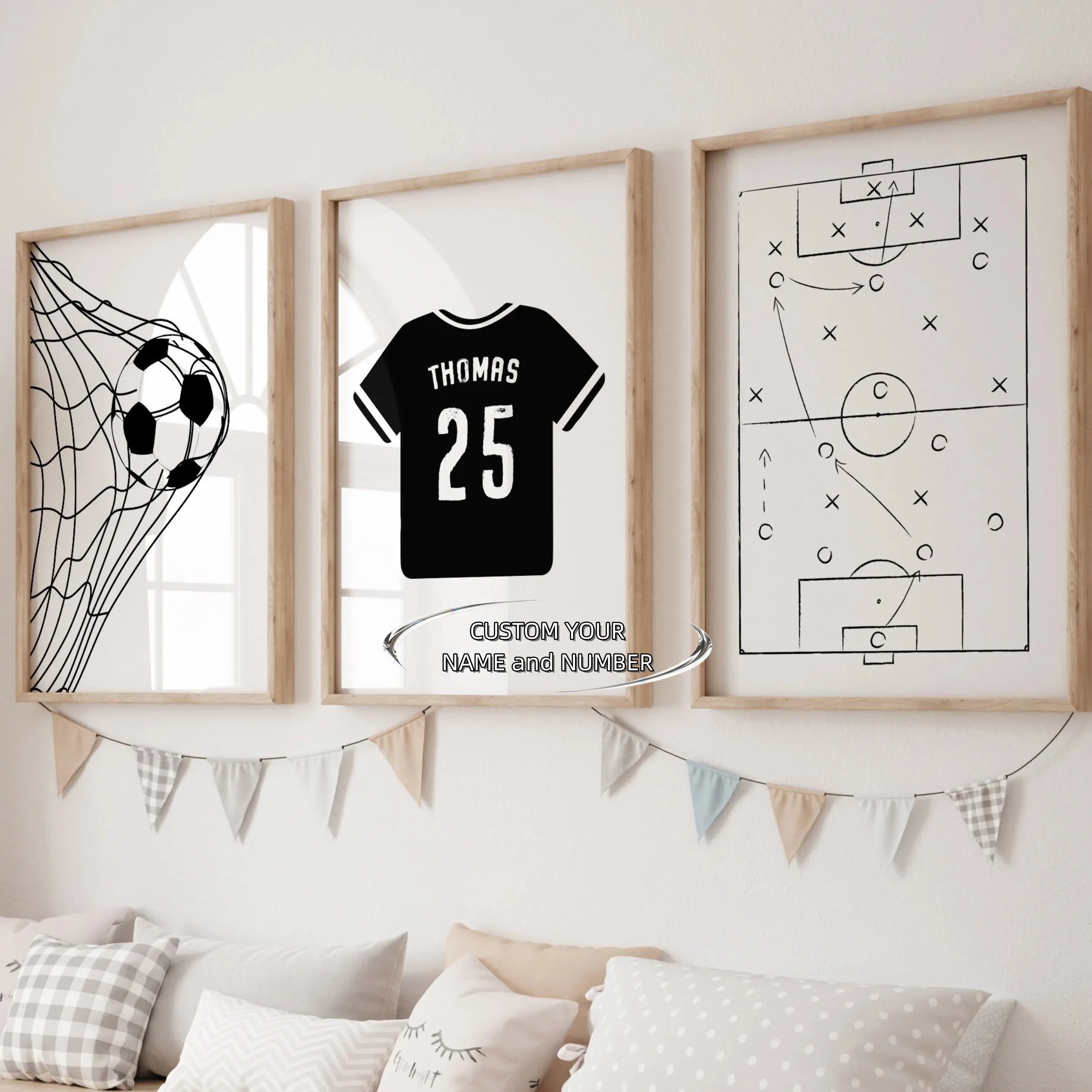 Custom Football Field Map Poster Soccer Jersey Print Personalized Name and Number Canvas Art Poster Set Gifts for football fans