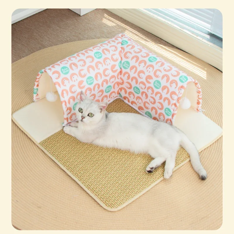 Summer Cat Nest Vine Weaving Cool Mat Tunnel Removable and Washable Cat Bed Four Seasons Universal Pet Cat House Pet Bed