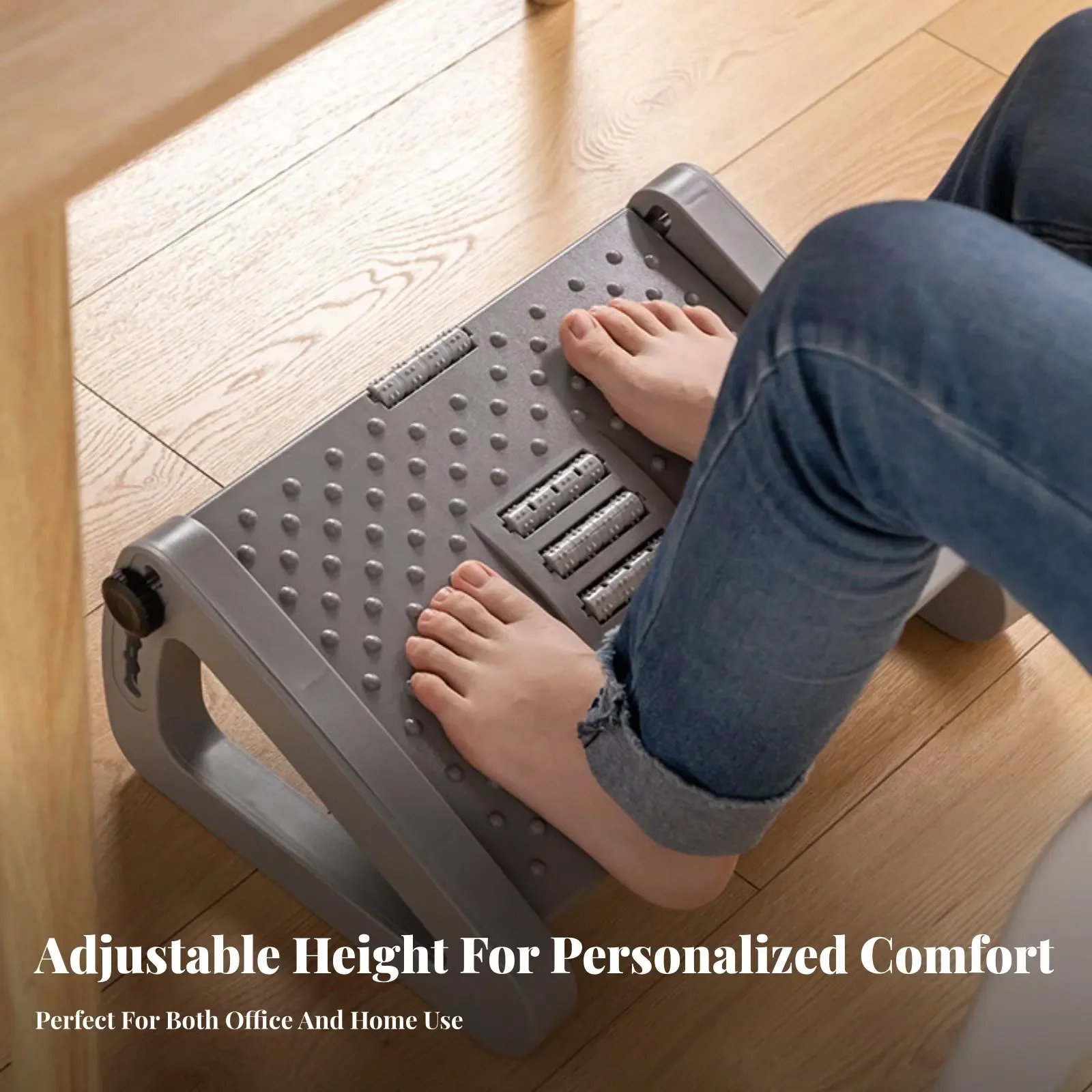 

Adjustable Desk-Side Footrest Improves Posture Foot Ergonomic Aid Sturdy Design Massage Rollers for Study Room, Home