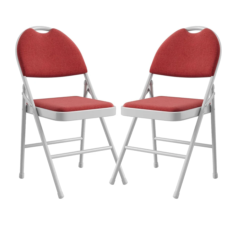 

Folding Chairs 2pcs, Metal Foldable Chair with Cushion and Non-Slip Feet Pads, Linen Party Chairs for Indoors and Outdoors
