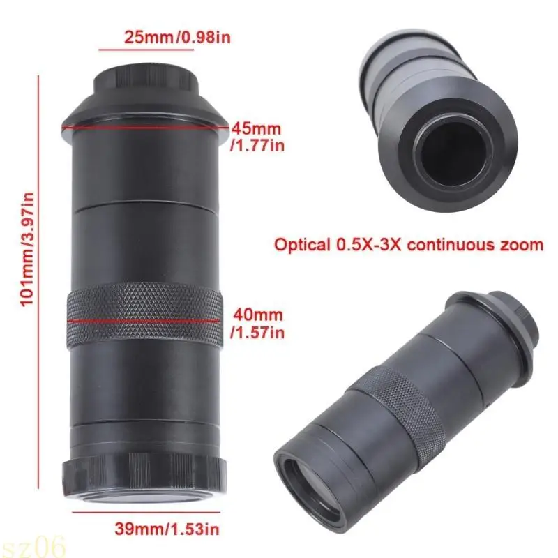 Q2Q4 การขยายปรับ 100X C Mount เลนส์สำหรับแผงวงจรตรวจสอบกล้องจุลทรรศน์เลนส์ 0.5-3X ซูมเลนส์ขยาย