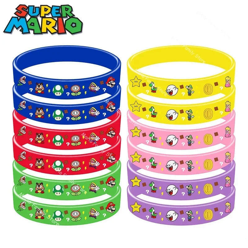 12pcs Super Mario Bros Bracelet Anime Children Silicagel Jewelry Party Decorations Boys Girls Wrist Strap Kids Birthday Gift Toy