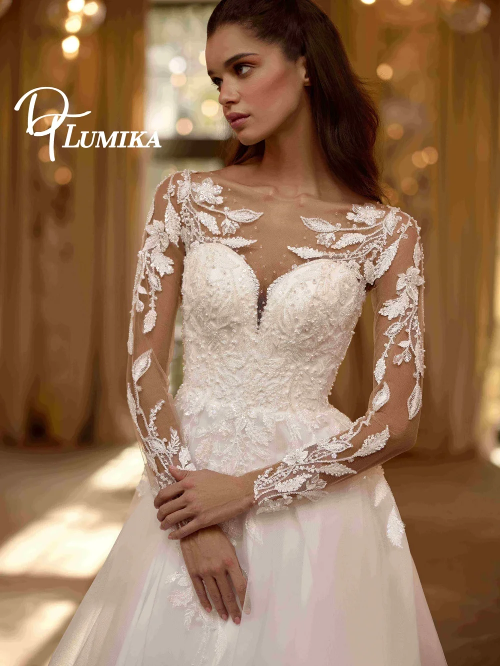 

Dreamy Illusion Neck Wedding Dress 2026 3D Lace Bridal Gown Princess A-Line Floor-Length Bridal Dress robe de mariée