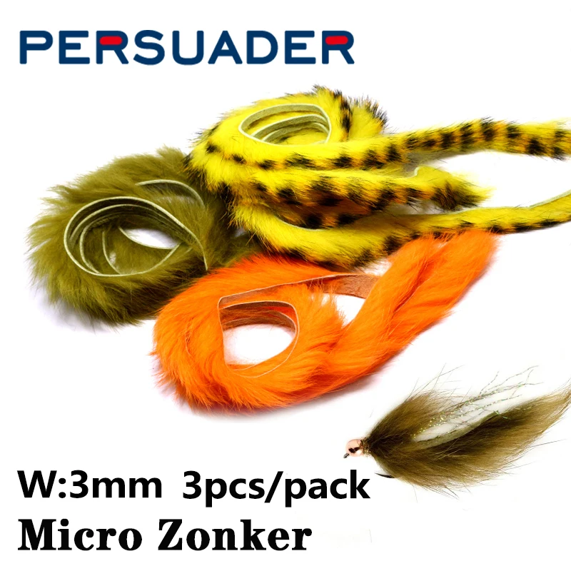 3strips/pack micro rabbit zonker 3mm vertical cut rabbit fur narrow zonker pelt trout fishing streamer lure fly tying materials