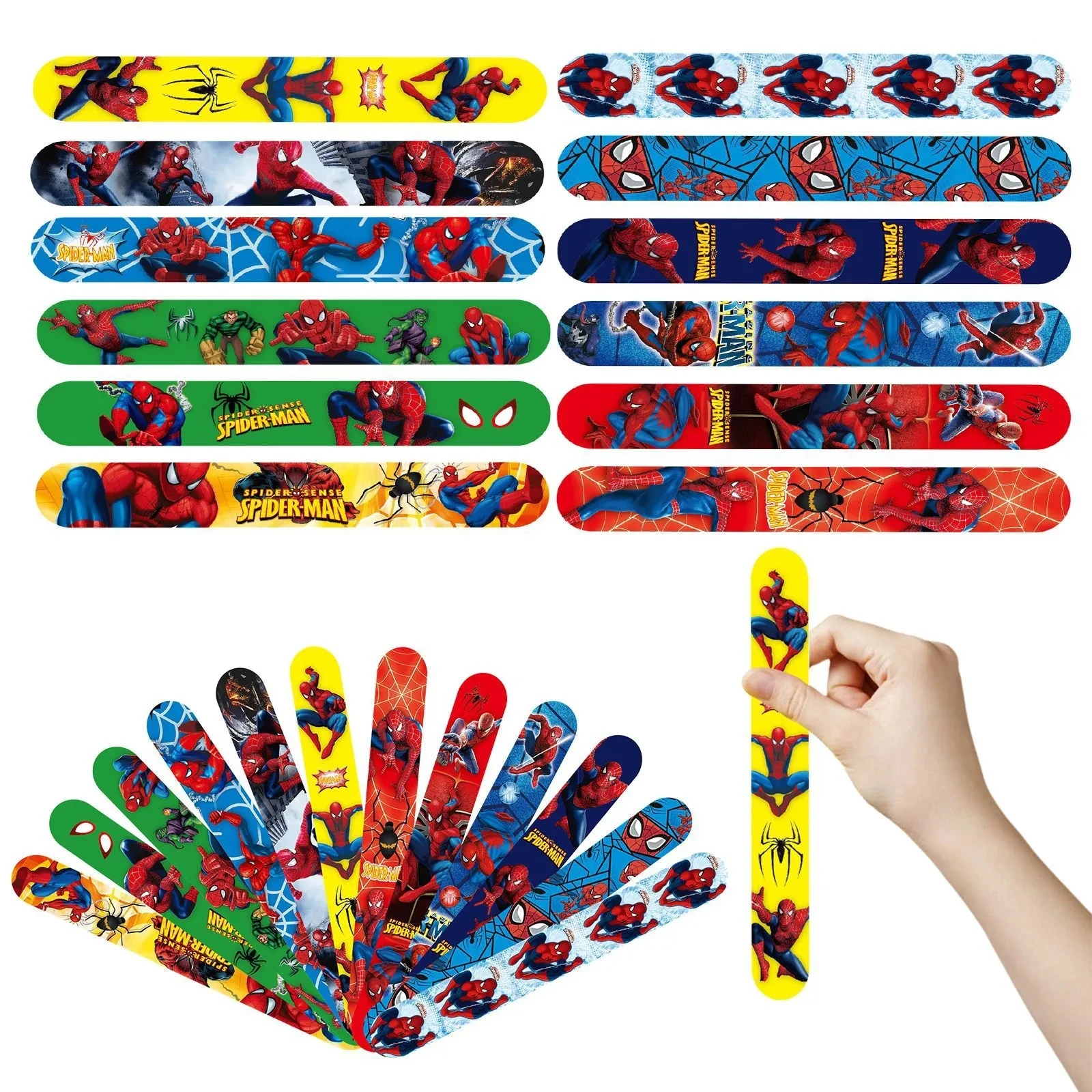 10Pcs Spiderman Stitch Slap Bracelet Toys Party Favors (10 Designs) with Anime Character Designs, Classroom Prize Exchange Gifts