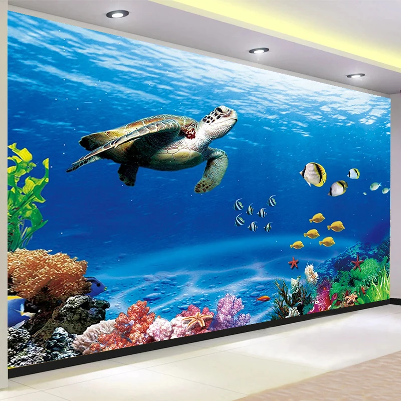 Custom Photo 3D Ocean Cartoon Turtle Fish Mural Wall Painting For Living Room Children Room Bedroom Decor Wallpaper Backdrop