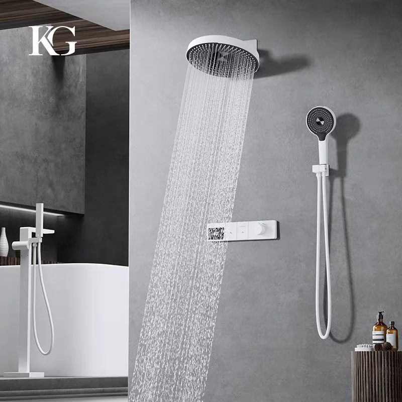 Luxury 300mm Rainfall Overhead Shower Set Brass Bathroom Concealed Shower Mixer Set 2 Functions Shower Faucet Tap System,Grey