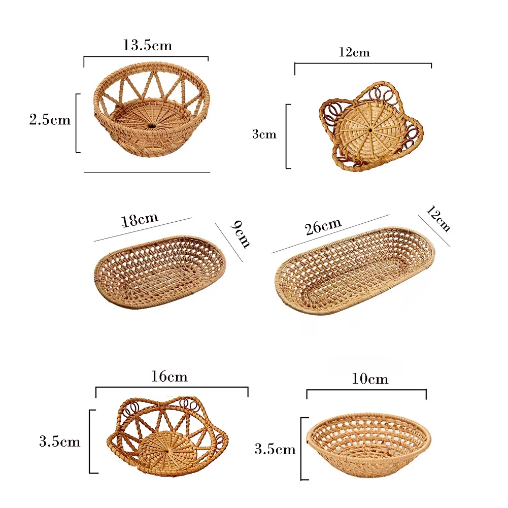 Oval Rattan Woven Storage Basket Bread Fruit Food Storage Tray Knife And Fork Baskets Breakfast Display Box Kitchen Storage 1pc