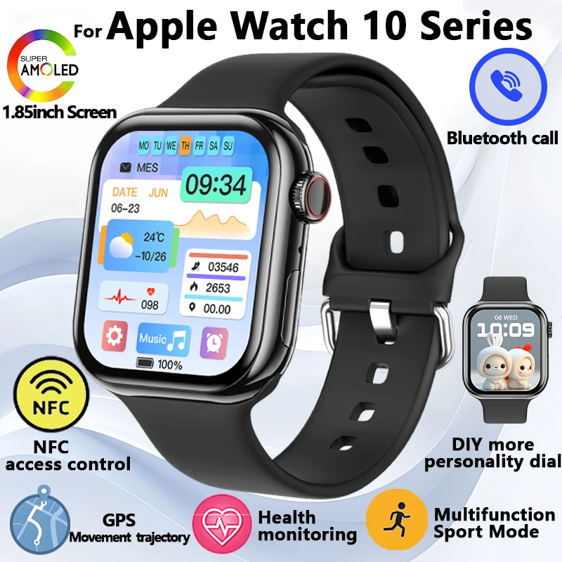 

Смарт-часы для Apple Watch 10, GPS, NFC, более индивидуальный циферблат, женский мониторинг здоровья, спортивный режим, музыка, Bluetooth, умные часы с вызовом