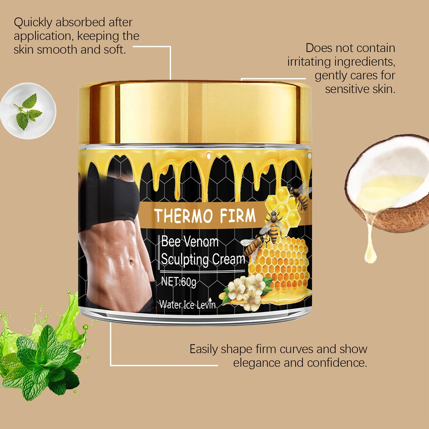 Bee Venom Sculpting Oil with Collagen & Hyaluronic Acid - Thermo Firm Moisturizing Formula for Bright & Confident Skin