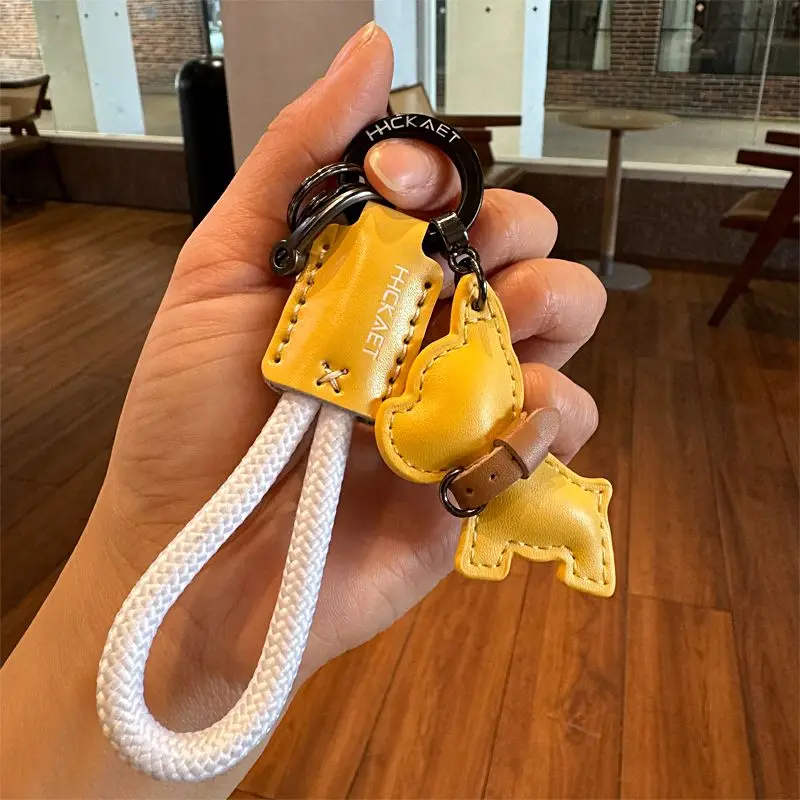 Leather Hanging Rope Keychain - Creative Design - Fighting Dog Puppy - Animal Bag - Keychain - High-end Car Keychain - Gift