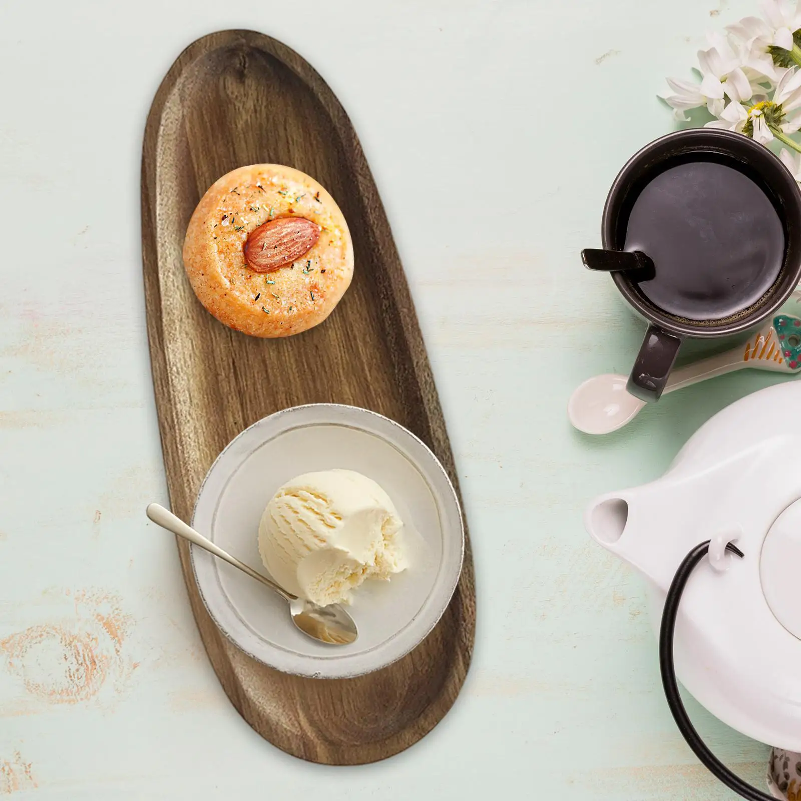 Bandeja de madera para servir, plato para dulces, plato de madera, plato para servir bebidas, café, nuez