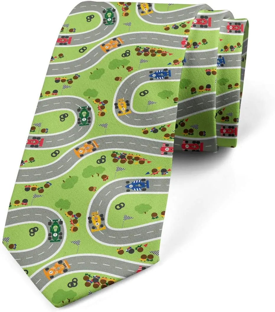 

Car Race Cool Cartoon Pattern Multicolor Modern Style Boys Men's Tie for Parties Weddings All Occasions