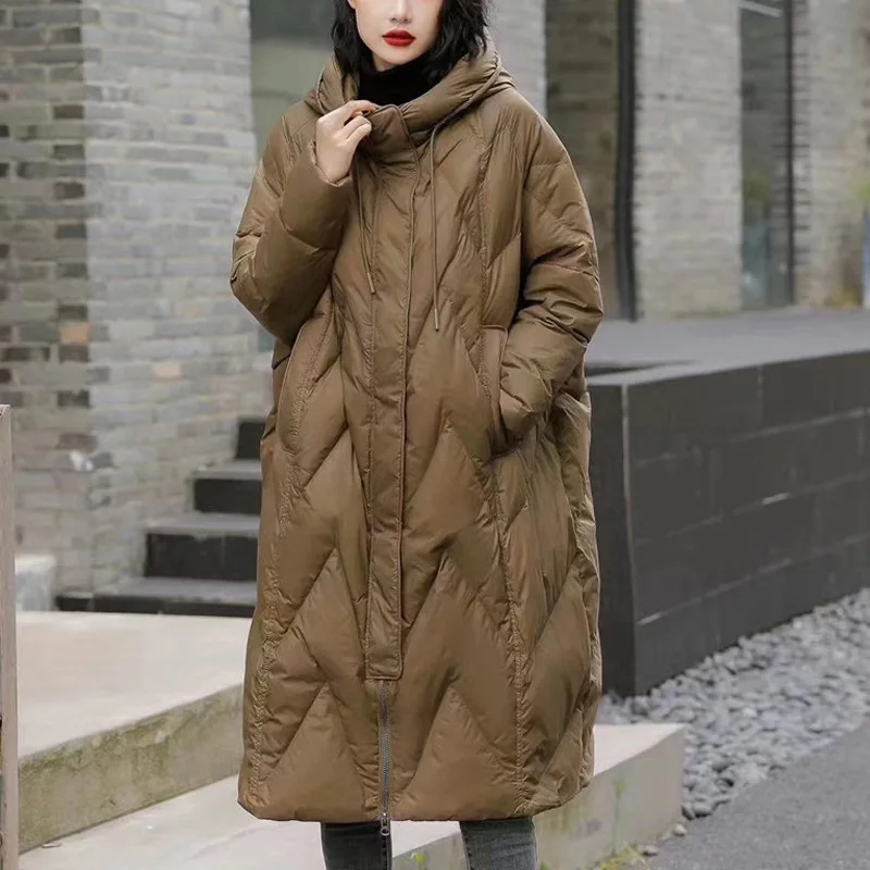 Long Down Coats 90% White Duck Down Coats Woman  Casual Loose Warm Hooded  Large Size Thickened 2024 Winter New in Outerwears