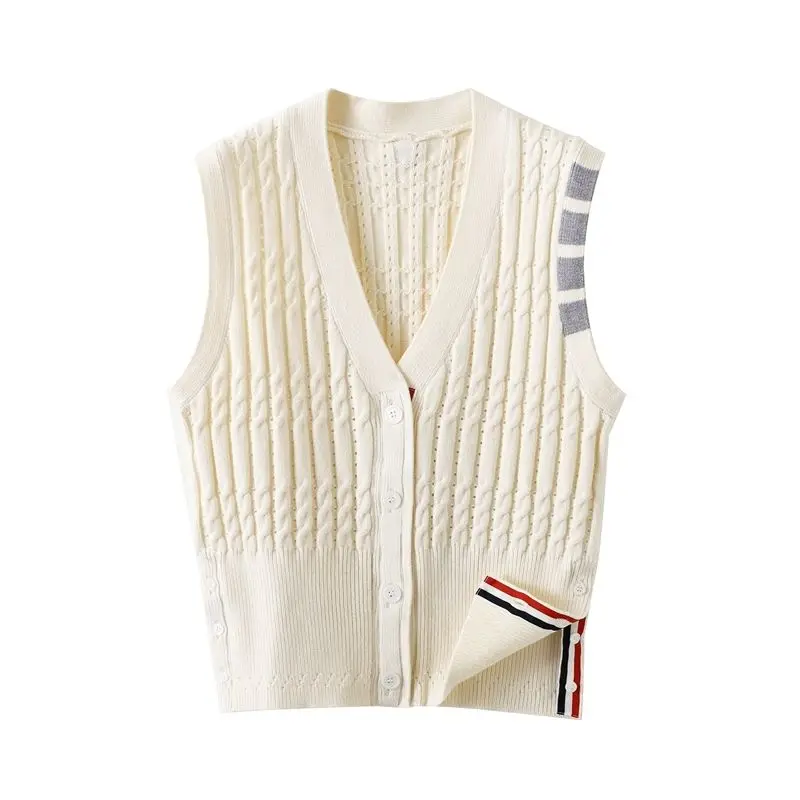 Golf korean knitted cardigan vest women\'s autumn and winter slim fit sweater layered vest college style four bar camisole top