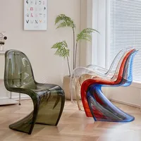 Modern Transparent S Shaped Plastic Chair for Living Room Relaxing Acrylic Backrest Dining Stool for Cafe Hotel Ghost Chair
