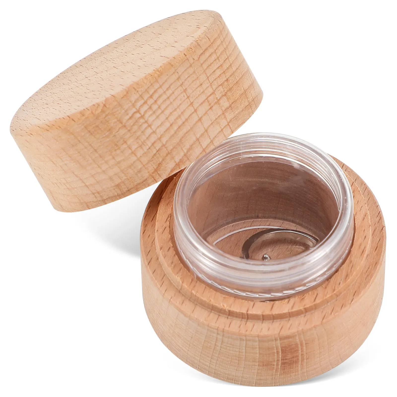 1Set Beech Wood Ring Box Small Round Wooden Jewelry Holder Clear Lid Mini Engagement Wedding Ring Organizer Case