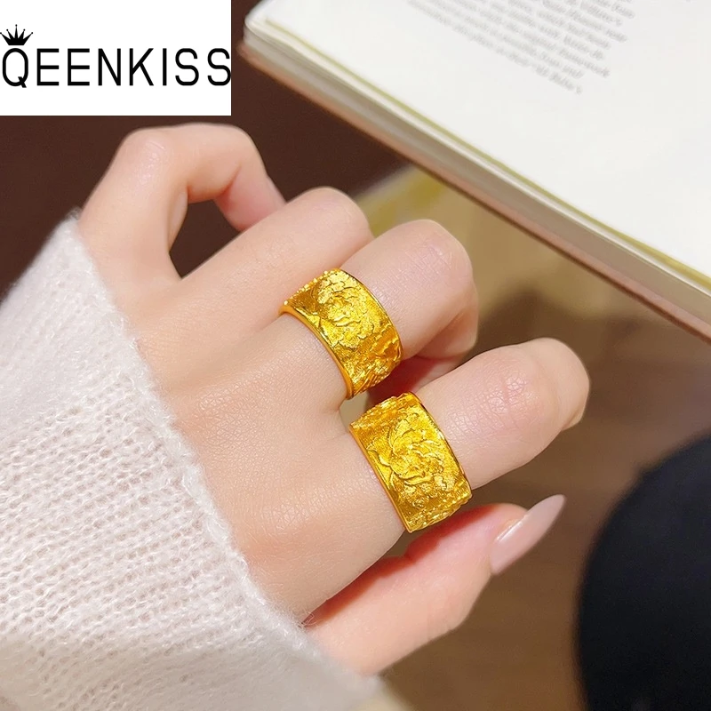

QEENKISS 24KT Gold Vintage Peony Rings For Women Wedding Party Birthday Christmas Bride Mother Girlfriend Ladies Gifts RG5255