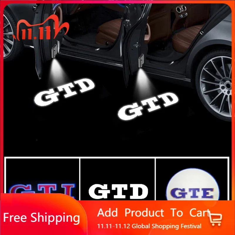2026 Hot VOLKSWAGEN 2Pcs LED Car Door Welcome Light Projector Lamp for VOLKSWAGEN VW Golf 5 6 7 GTI GTD GTE Tiguan Arteon BORA P