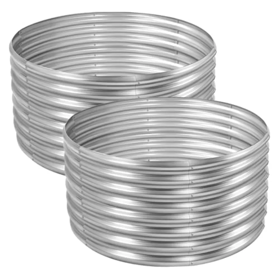 Outdoor gardening vegetables: galvanized steel, silver, 4×4×2ft raised garden bed kit with round clearance design for easy acce