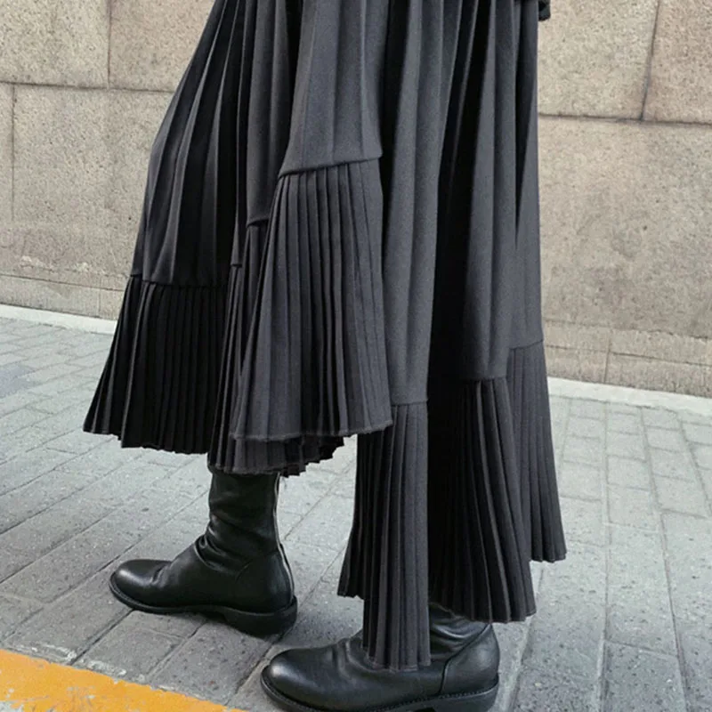 Fashion Irregular Black Skirts for Women High Waist Pleated Skirts Women Vintage Cargo Skirt Female Harajuku faldas para mujeres