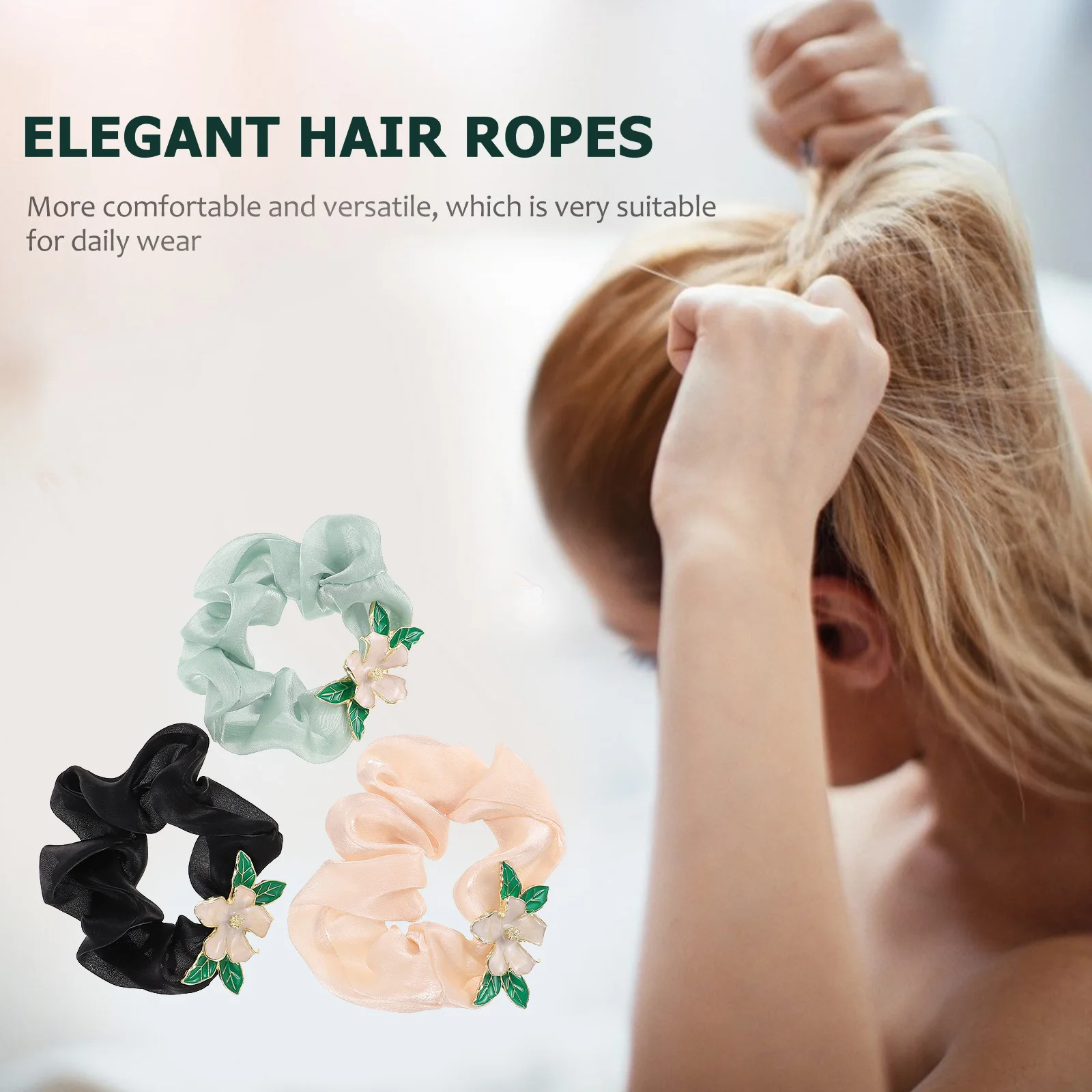 

3 шт., кольца для волос с цветком, стильные сетчатые аксессуары для женщин, элегантный головной убор, нескользящие эластичные резинки для волос, подарки для подруг