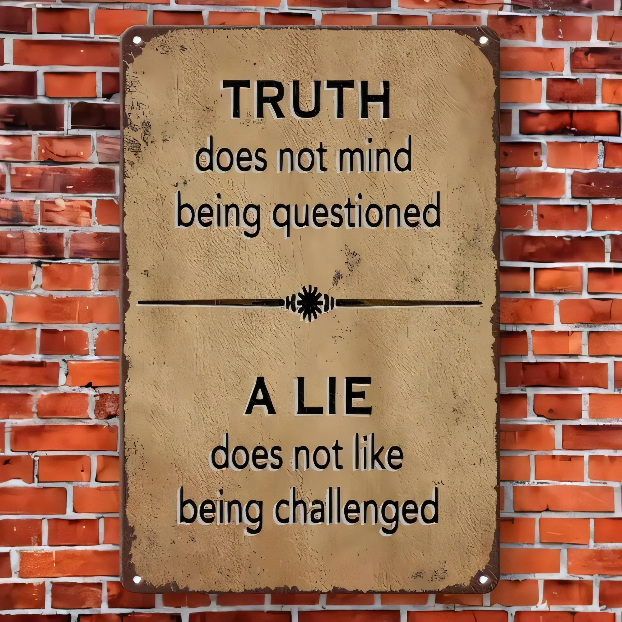 Tin Sign Truth Does Not Mind Being Questioned A Lie Does Not Like Being Challenged Funny Quote Metal Wall Art Vintage Rustic Pla
