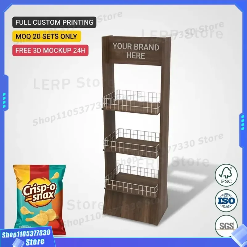 Custom Walnut Bread Display Rack Floor Standing Pastry Shelf for Bakery Food Snack Storage Stand Wooden Boutique Pet Supplies