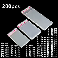 200pcs Transparent Cellophane Bags Cookie Candy Plastic Pouch Jewelry Card Gift Small Self Adhesive Bag Postcard Protective Case