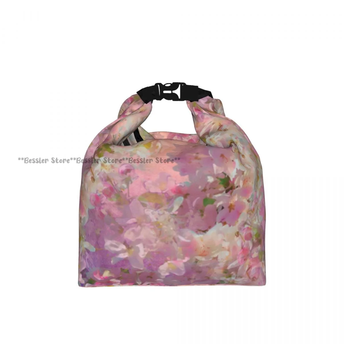 Roll Top Thermal Lunch Bag Cherry Blossom Painting Floral Art Insulated Bento Bag Reusable Food Storage Handbag