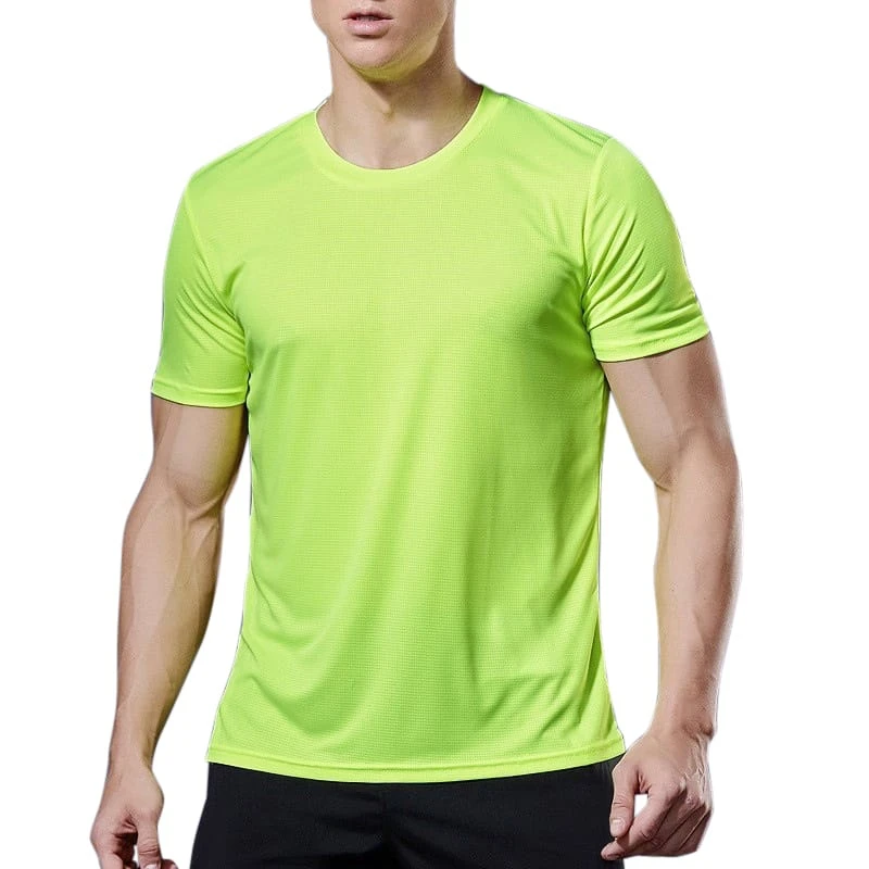 Quick Dry Men Running T-shirt Fitness Sports Top Gym Training Shirt Breathable Jogging Casual Short Sleeve Elastic Sportswear