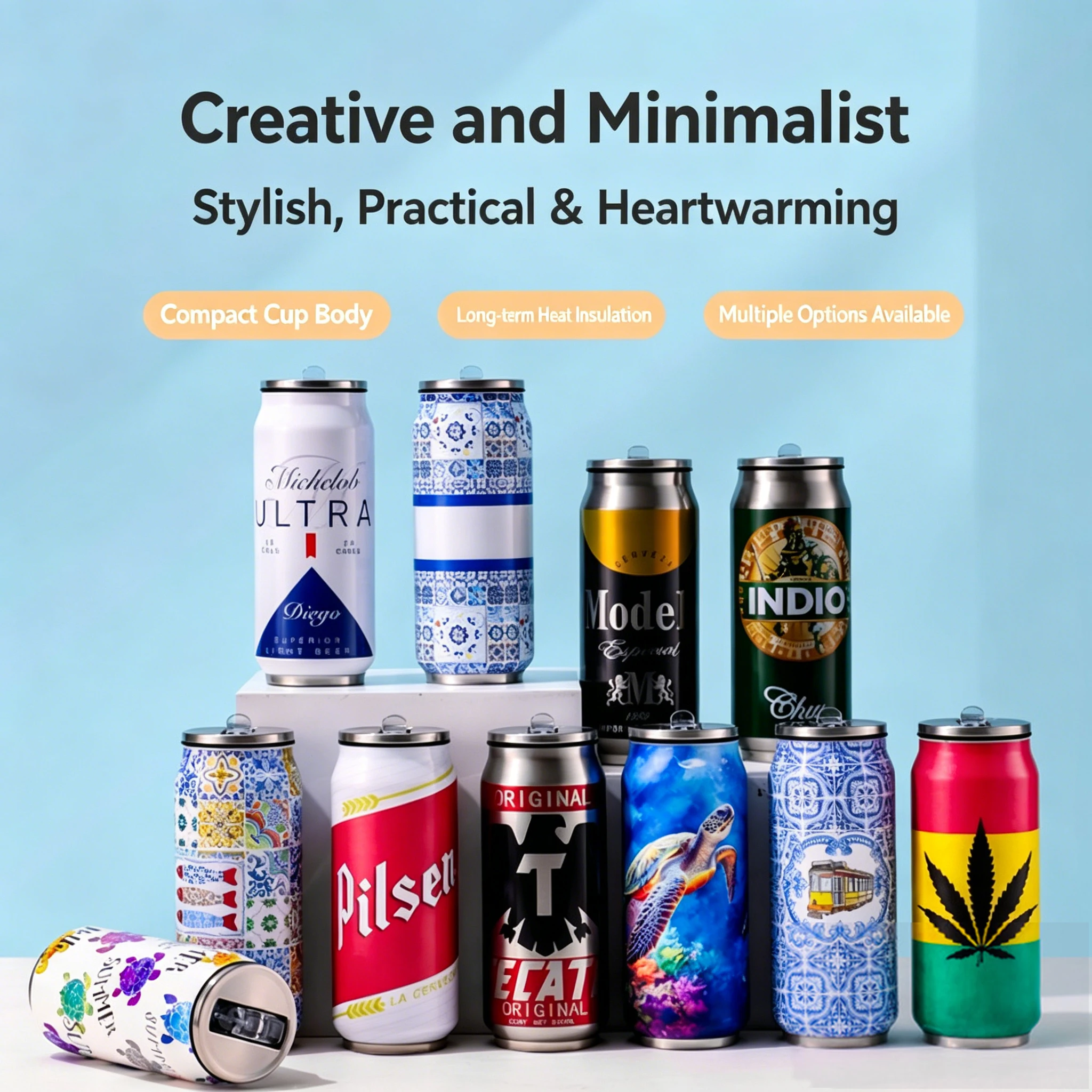1 PC 500ML Thermos with Straw 304 Stainless Steel Beer Bottle Cola Can Termos Para Cafe Beer Cold Keeper Home Kitchen Drinkware