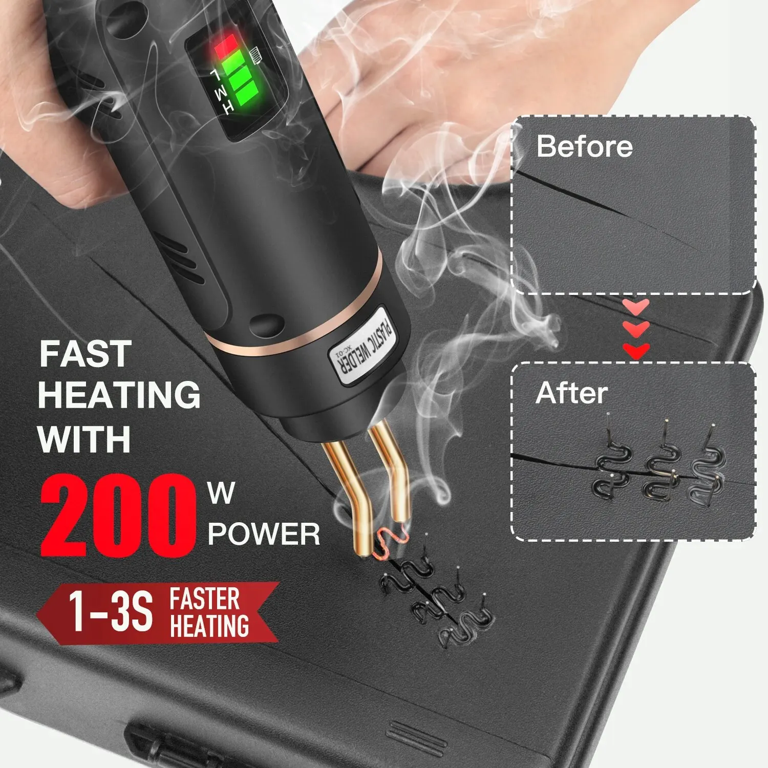 Rechargeable 200W Hot Stapler Plastic Welding Machine, Car Bumper Repair Soldering Iron Kit for Plastic Repair
