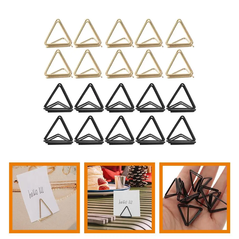 30 Pcs Large Size Mini Memo Holder Paper Clips Aluminum Alloy Note Binder Triangle Shape Card Display