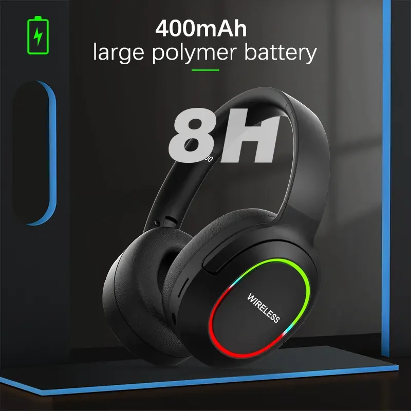 Wireless Headphones with MicroPhone Game Headset Blutooth 5.1 Gamer Surround Stereo Earphone Colourful Light PC Laptop Earpiece