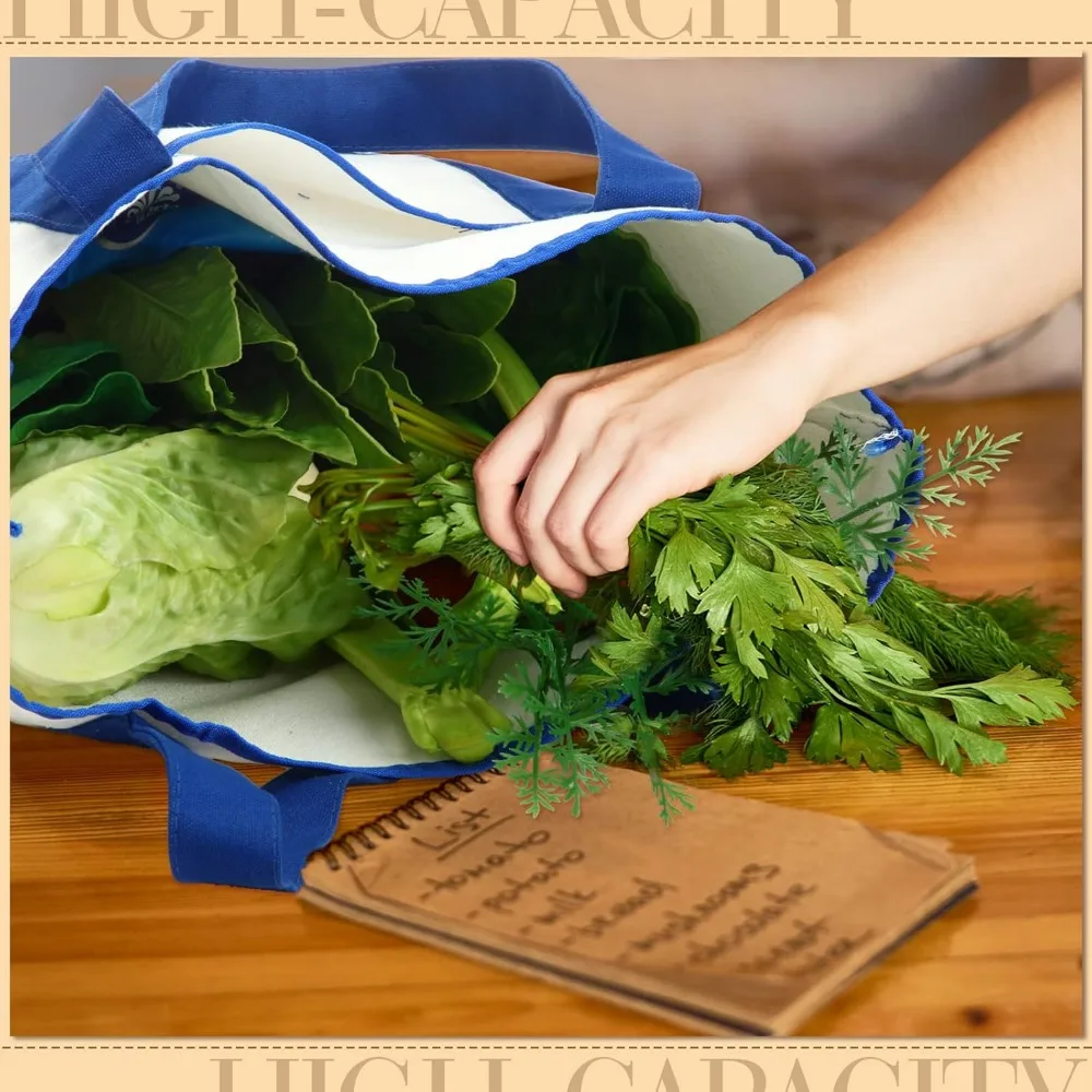 ถุงช้อปปิ้งแบบใช้ซ้ำได้ แพ็ค 16 ใบ ถุงผ้าแคนวาสพร้อมช่องด้านนอก ขนาด 18 นิ้ว สำหรับผู้หญิง คุณแม่ และงาน DIY