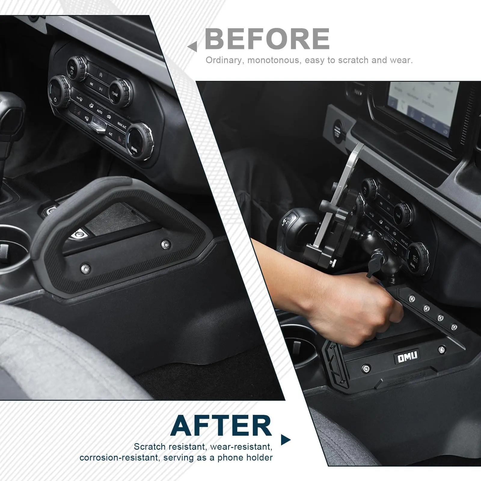 OMU 4x4 سبائك الألومنيوم وحدة التحكم المركزية مسند الذراع المقبض المقبض الهاتف جبل لفورد برونكو 2021-2023 قطع الغيار الداخلية #2