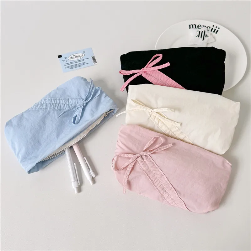 Cute Storage Bag Bowknot Pencil Case Large Capacity Cosmetics Storage Bag Stationery Bag Pouch Home Office Organizer Supplies