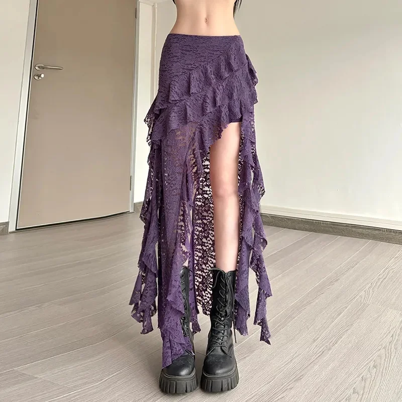 

Женские юбки с кисточками, неровный подол, многослойные оборки, кружево в стиле пэчворк, милый летний тренд, повседневные узкие универсальные штаны