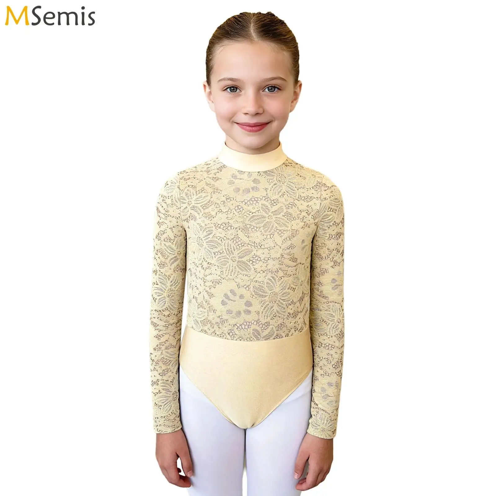 

Kids Girls Gymnastics Ballet Jersey Leotard Dance Performance Costume Dancewear Back Invisible Zipper Lace Bodice Bodysuit