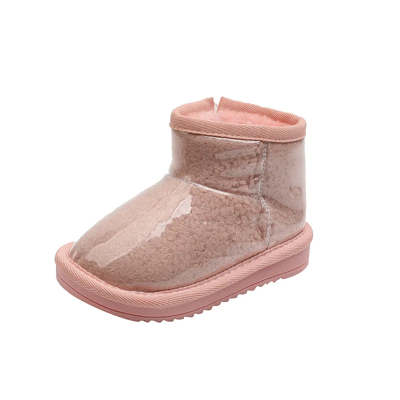 

Baby Candy Color Snow Boots Winter New Boys Plus Velvets Warm Short Boots Girls Fashion Transparent Waterproof Cotton Boots